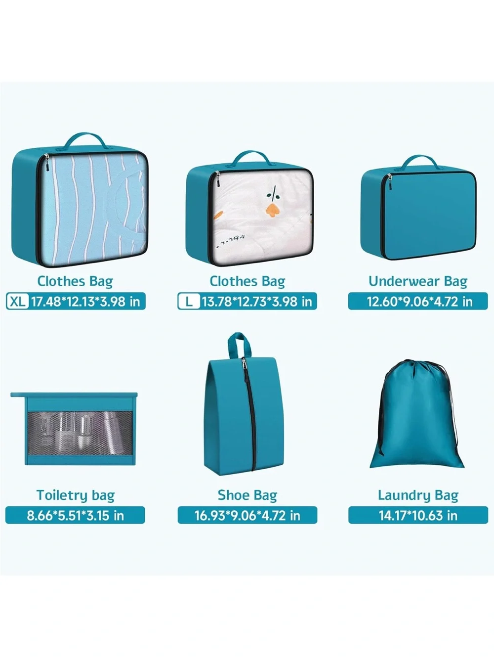 Turquoise Home Storage Travel Packing Cubes Set - pack of 6